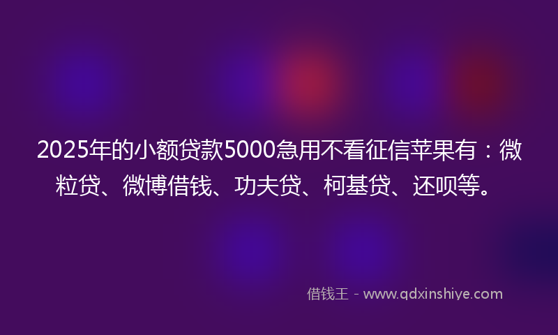 2025年的小额贷款5000急用不看征信苹果有：微粒贷、微博借钱、功夫贷、柯基贷、还呗等。