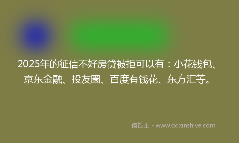 2025年的征信不好房贷被拒可以有：小花钱包、京东金融、投友圈、百度有钱花、东方汇等。
