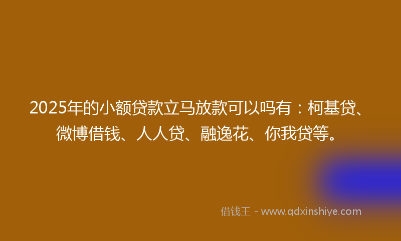 2025年的小额贷款立马放款可以吗有：柯基贷、微博借钱、人人贷、融逸花、你我贷等。