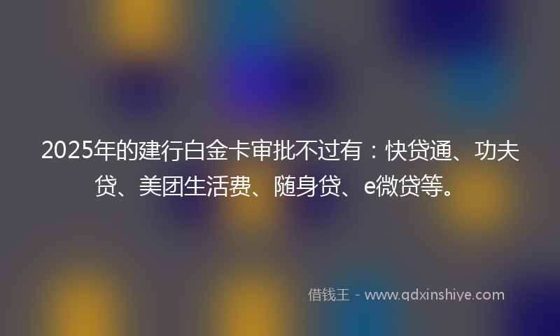 2025年的建行白金卡审批不过有：快贷通、功夫贷、美团生活费、随身贷、e微贷等。