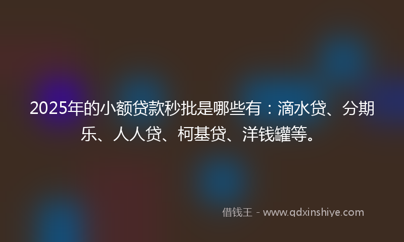 2025年的小额贷款秒批是哪些有：滴水贷、分期乐、人人贷、柯基贷、洋钱罐等。