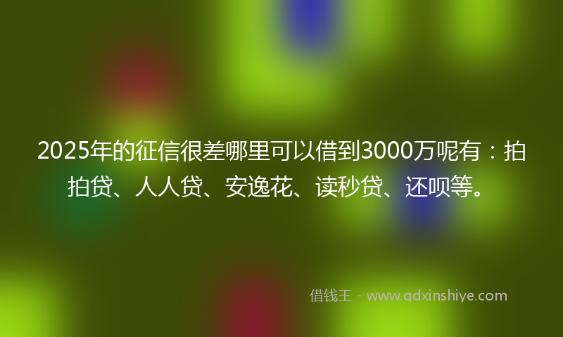 2025年的征信很差哪里可以借到3000万呢有：拍拍贷、人人贷、安逸花、读秒贷、还呗等。