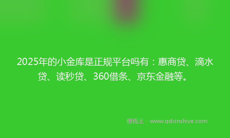 2025年的小金库是正规平台吗有：惠商贷、滴水贷、读秒贷、360借条、京东金融等。
