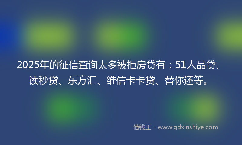 2025年的征信查询太多被拒房贷有：51人品贷、读秒贷、东方汇、维信卡卡贷、替你还等。