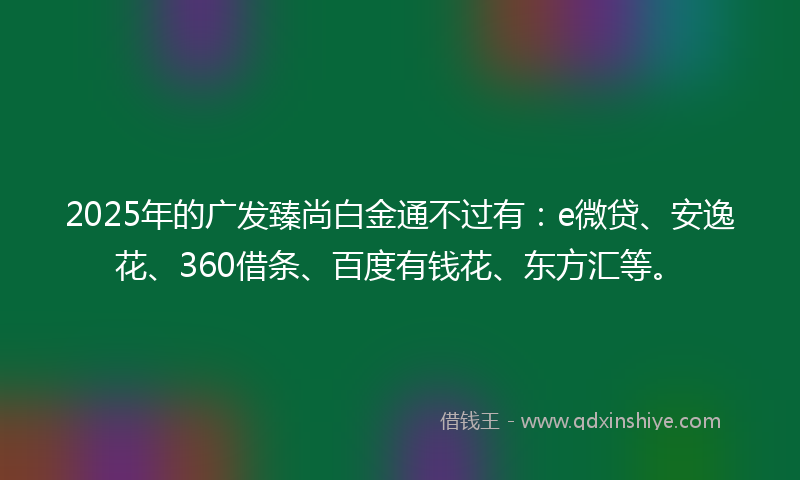 2025年的广发臻尚白金通不过有：e微贷、安逸花、360借条、百度有钱花、东方汇等。