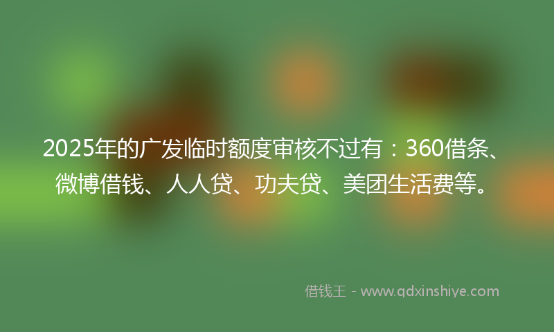 2025年的广发临时额度审核不过有：360借条、微博借钱、人人贷、功夫贷、美团生活费等。