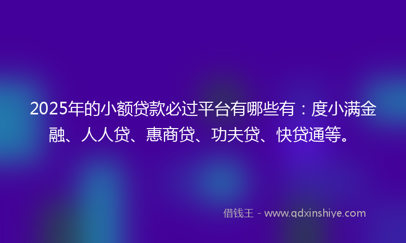2025年的小额贷款必过平台有哪些有：度小满金融、人人贷、惠商贷、功夫贷、快贷通等。