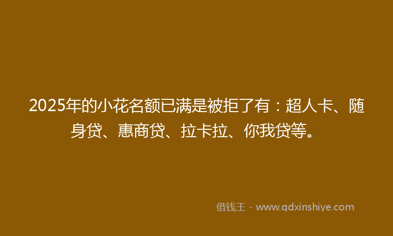 2025年的小花名额已满是被拒了有：超人卡、随身贷、惠商贷、拉卡拉、你我贷等。