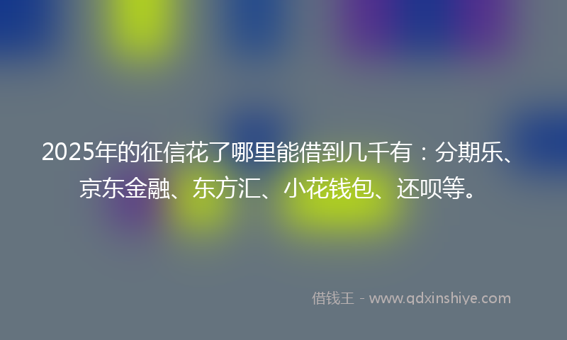 2025年的征信花了哪里能借到几千有：分期乐、京东金融、东方汇、小花钱包、还呗等。