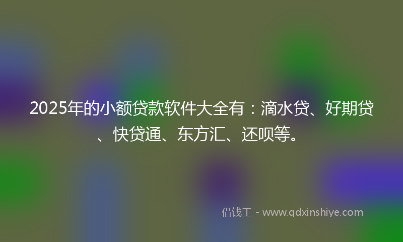 2025年的小额贷款软件大全有：滴水贷、好期贷、快贷通、东方汇、还呗等。