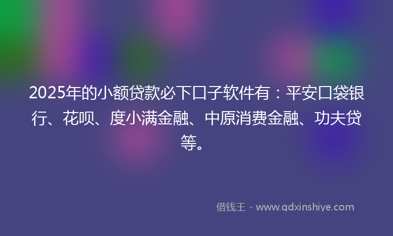 2025年的小额贷款必下口子软件有：平安口袋银行、花呗、度小满金融、中原消费金融、功夫贷等。