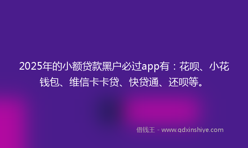 2025年的小额贷款黑户必过app有：花呗、小花钱包、维信卡卡贷、快贷通、还呗等。