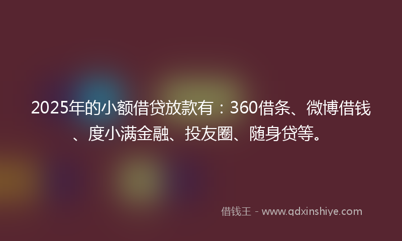 2025年的小额借贷放款有：360借条、微博借钱、度小满金融、投友圈、随身贷等。
