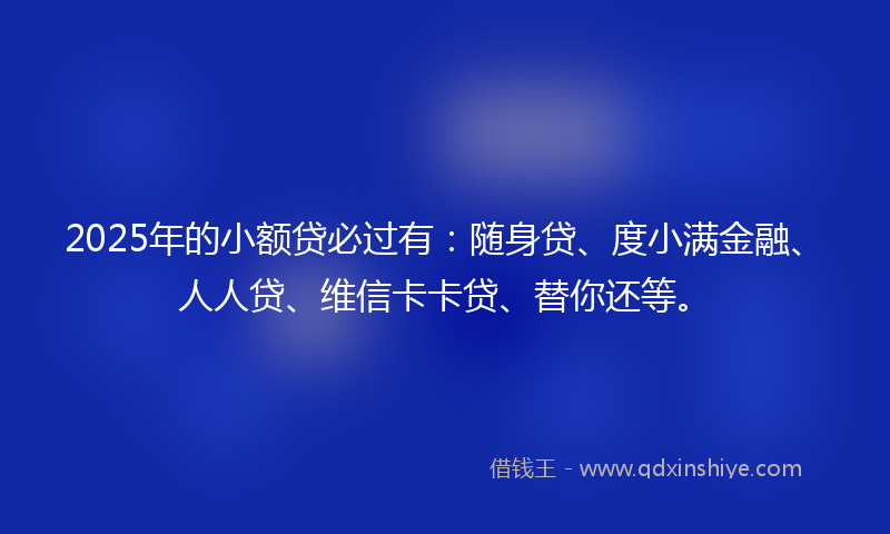 2025年的小额贷必过有：随身贷、度小满金融、人人贷、维信卡卡贷、替你还等。
