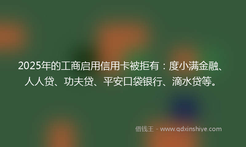 2025年的工商启用信用卡被拒有：度小满金融、人人贷、功夫贷、平安口袋银行、滴水贷等。