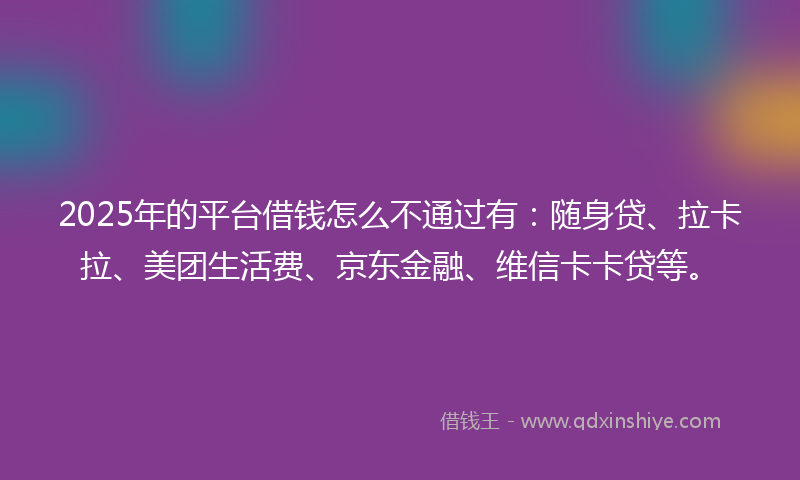 2025年的平台借钱怎么不通过有：随身贷、拉卡拉、美团生活费、京东金融、维信卡卡贷等。