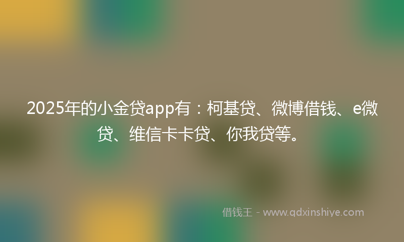 2025年的小金贷app有：柯基贷、微博借钱、e微贷、维信卡卡贷、你我贷等。