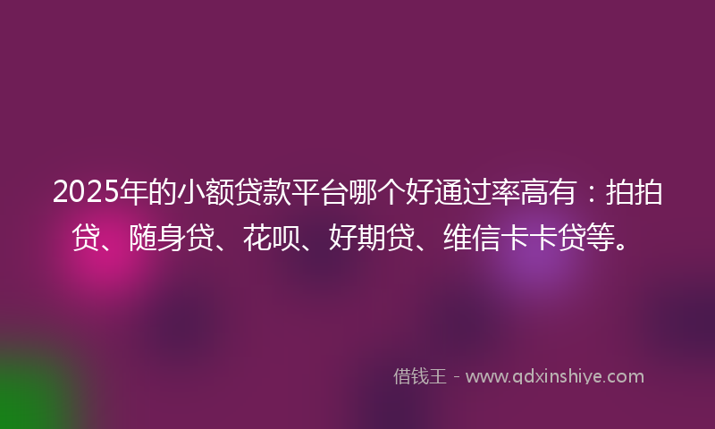 2025年的小额贷款平台哪个好通过率高有：拍拍贷、随身贷、花呗、好期贷、维信卡卡贷等。