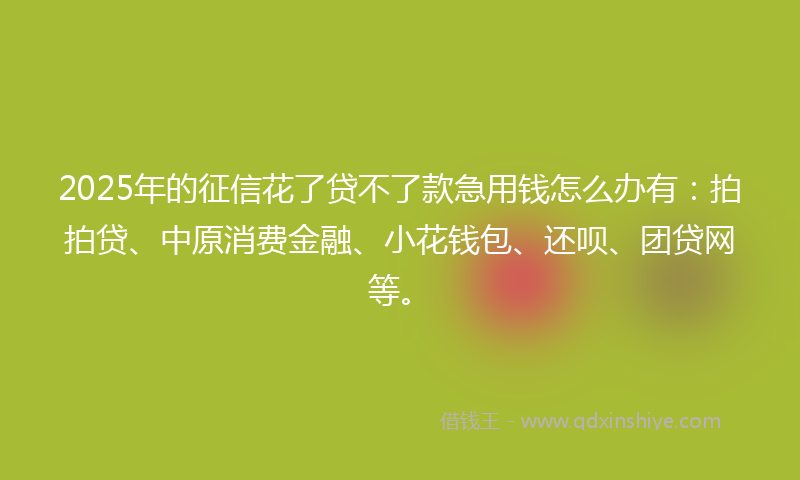 2025年的征信花了贷不了款急用钱怎么办有：拍拍贷、中原消费金融、小花钱包、还呗、团贷网等。