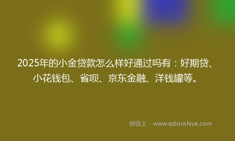 2025年的小金贷款怎么样好通过吗有：好期贷、小花钱包、省呗、京东金融、洋钱罐等。