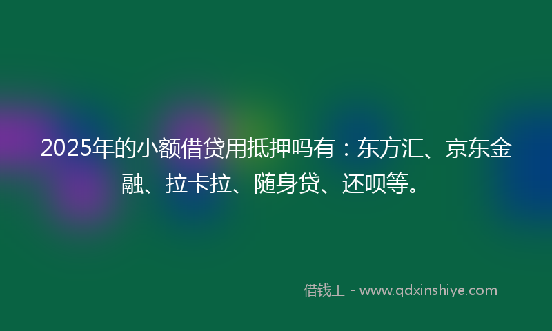 2025年的小额借贷用抵押吗有：东方汇、京东金融、拉卡拉、随身贷、还呗等。
