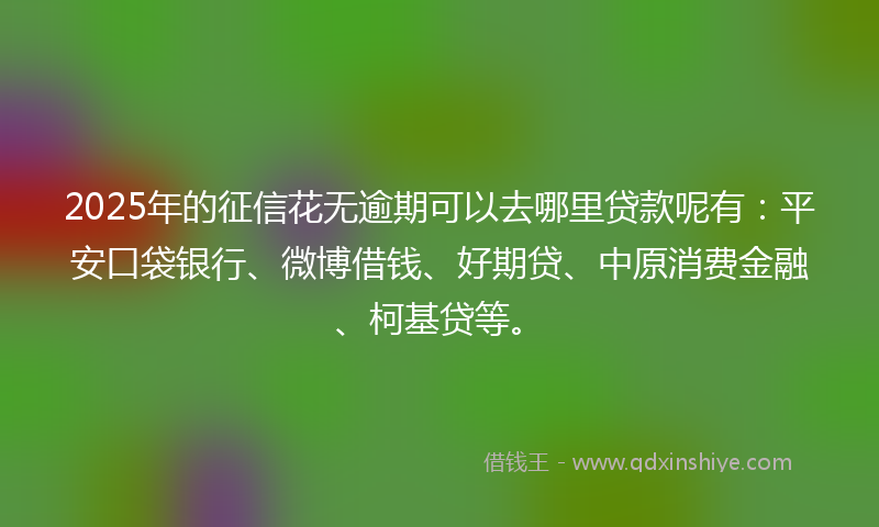2025年的征信花无逾期可以去哪里贷款呢有：平安口袋银行、微博借钱、好期贷、中原消费金融、柯基贷等。