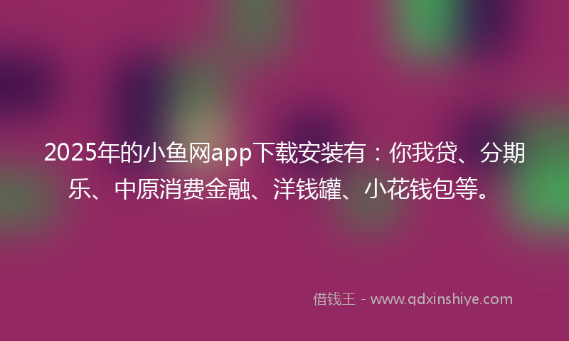 2025年的小鱼网app下载安装有：你我贷、分期乐、中原消费金融、洋钱罐、小花钱包等。