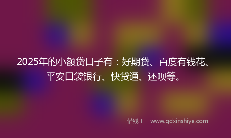 2025年的小额贷口子有：好期贷、百度有钱花、平安口袋银行、快贷通、还呗等。