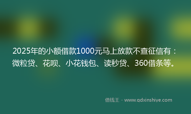 2025年的小额借款1000元马上放款不查征信有：微粒贷、花呗、小花钱包、读秒贷、360借条等。