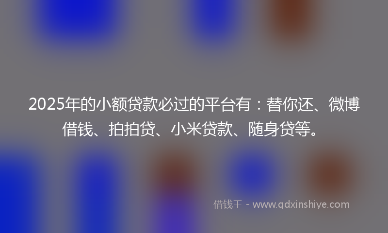 2025年的小额贷款必过的平台有：替你还、微博借钱、拍拍贷、小米贷款、随身贷等。