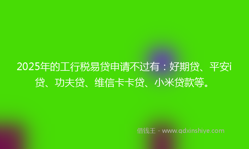2025年的工行税易贷申请不过有：好期贷、平安i贷、功夫贷、维信卡卡贷、小米贷款等。