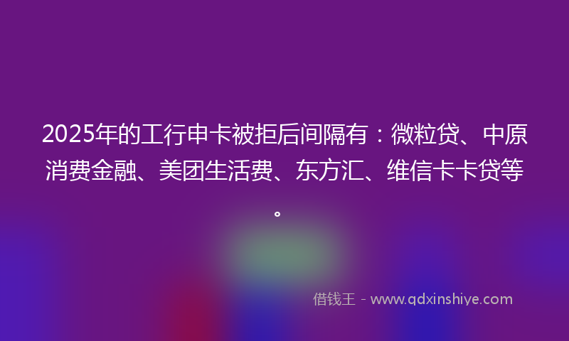 2025年的工行申卡被拒后间隔有：微粒贷、中原消费金融、美团生活费、东方汇、维信卡卡贷等。