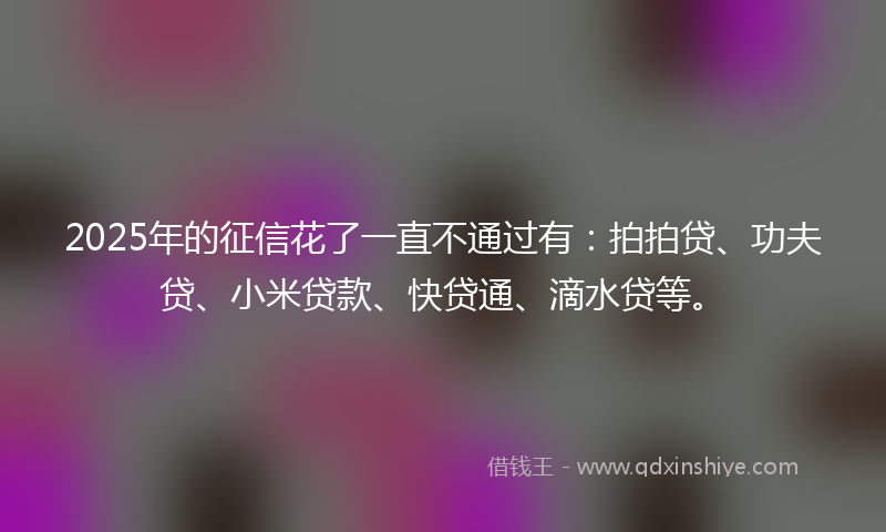 2025年的征信花了一直不通过有：拍拍贷、功夫贷、小米贷款、快贷通、滴水贷等。