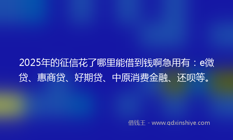 2025年的征信花了哪里能借到钱啊急用有：e微贷、惠商贷、好期贷、中原消费金融、还呗等。