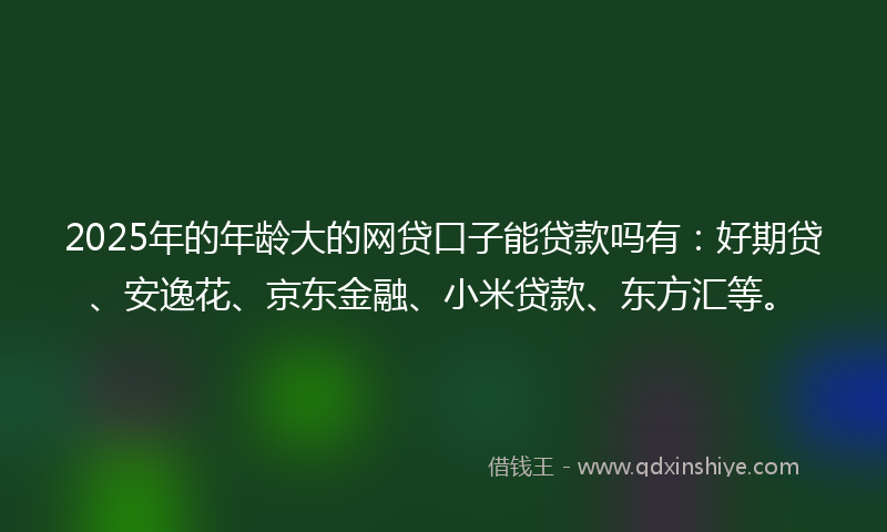 2025年的年龄大的网贷口子能贷款吗有：好期贷、安逸花、京东金融、小米贷款、东方汇等。