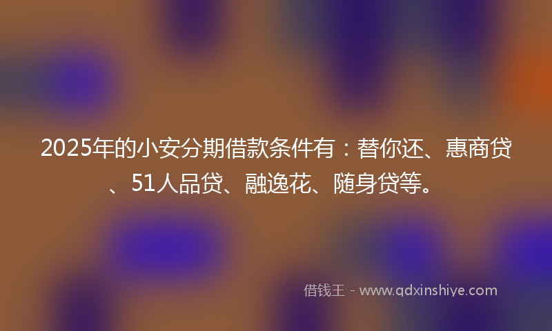2025年的小安分期借款条件有：替你还、惠商贷、51人品贷、融逸花、随身贷等。