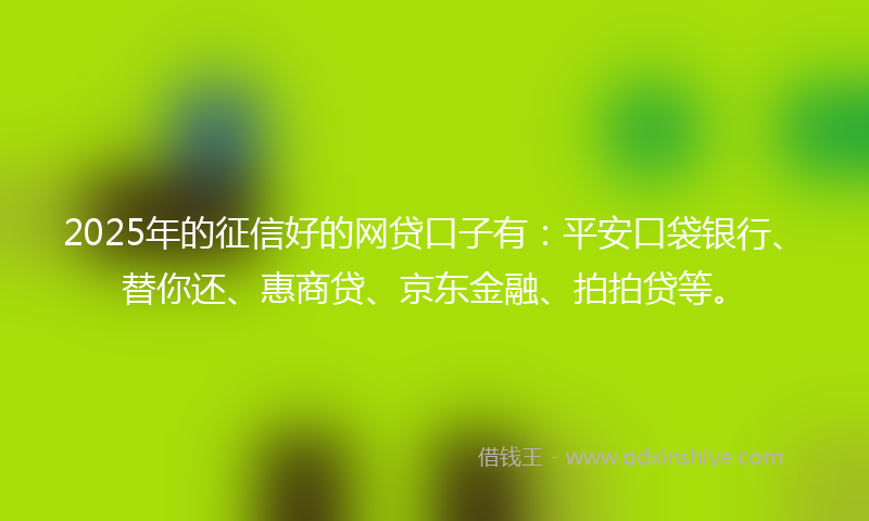2025年的征信好的网贷口子有：平安口袋银行、替你还、惠商贷、京东金融、拍拍贷等。