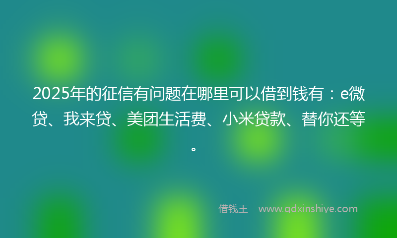 2025年的征信有问题在哪里可以借到钱有：e微贷、我来贷、美团生活费、小米贷款、替你还等。