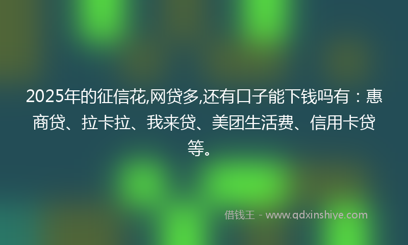 2025年的征信花,网贷多,还有口子能下钱吗有：惠商贷、拉卡拉、我来贷、美团生活费、信用卡贷等。