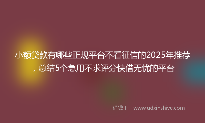 小额贷款有哪些正规平台不看征信的2025年推荐，总结5个急用不求评分快借无忧的平台