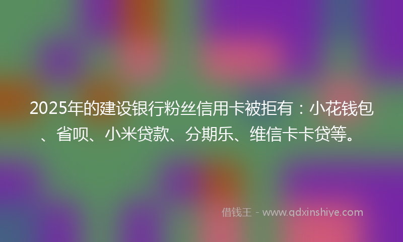 2025年的建设银行粉丝信用卡被拒有：小花钱包、省呗、小米贷款、分期乐、维信卡卡贷等。