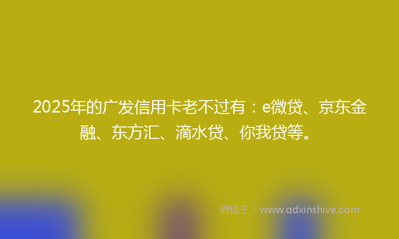2025年的广发信用卡老不过有：e微贷、京东金融、东方汇、滴水贷、你我贷等。
