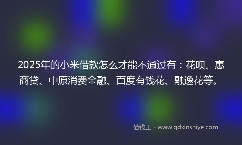 2025年的小米借款怎么才能不通过有：花呗、惠商贷、中原消费金融、百度有钱花、融逸花等。