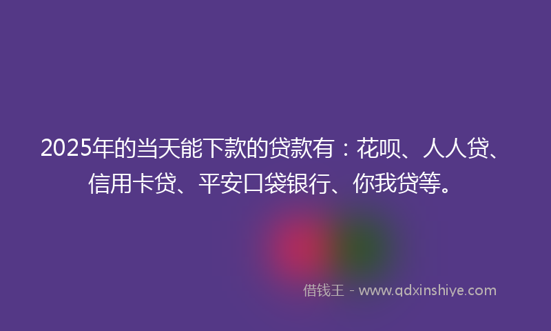 2025年的当天能下款的贷款有：花呗、人人贷、信用卡贷、平安口袋银行、你我贷等。