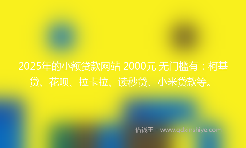 2025年的小额贷款网站 2000元 无门槛有：柯基贷、花呗、拉卡拉、读秒贷、小米贷款等。