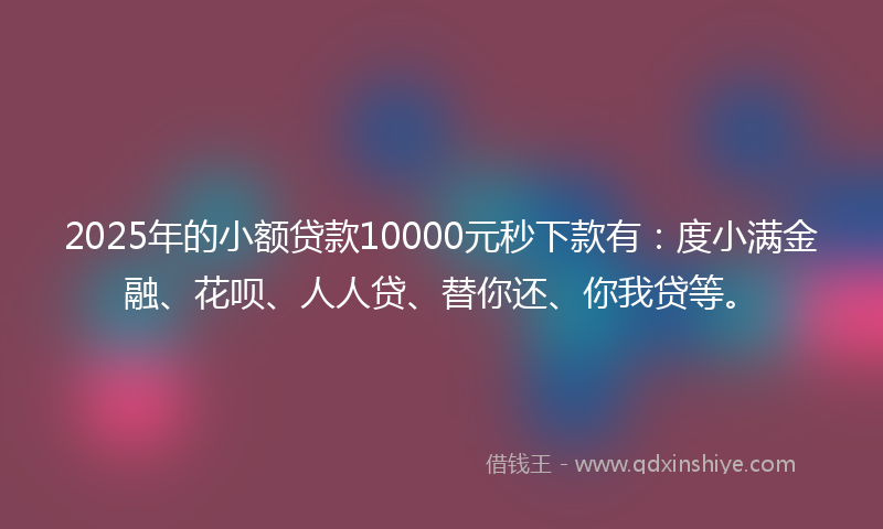 2025年的小额贷款10000元秒下款有：度小满金融、花呗、人人贷、替你还、你我贷等。