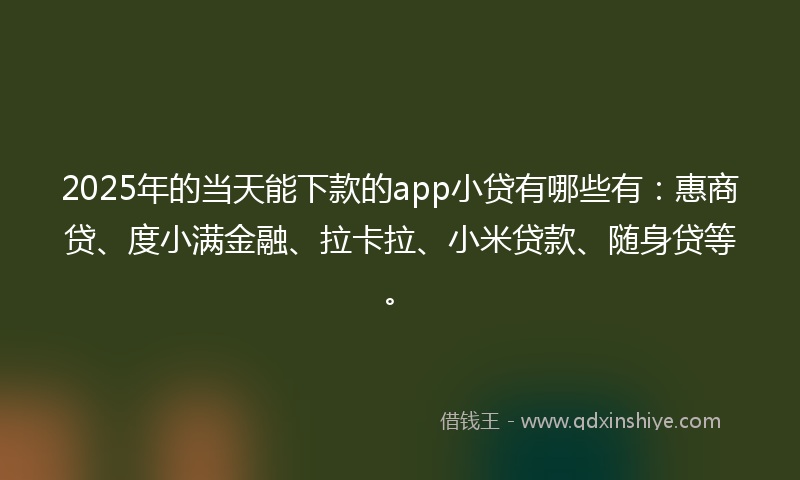 2025年的当天能下款的app小贷有哪些有：惠商贷、度小满金融、拉卡拉、小米贷款、随身贷等。