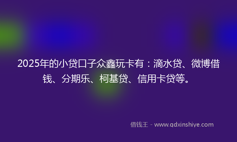 2025年的小贷口子众鑫玩卡有：滴水贷、微博借钱、分期乐、柯基贷、信用卡贷等。