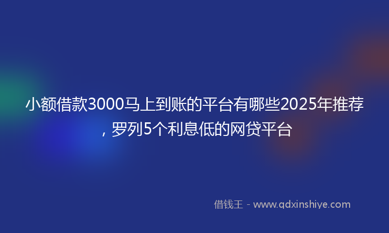 小额借款3000马上到账的平台有哪些2025年推荐，罗列5个利息低的网贷平台