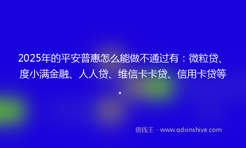 2025年的平安普惠怎么能做不通过有：微粒贷、度小满金融、人人贷、维信卡卡贷、信用卡贷等。